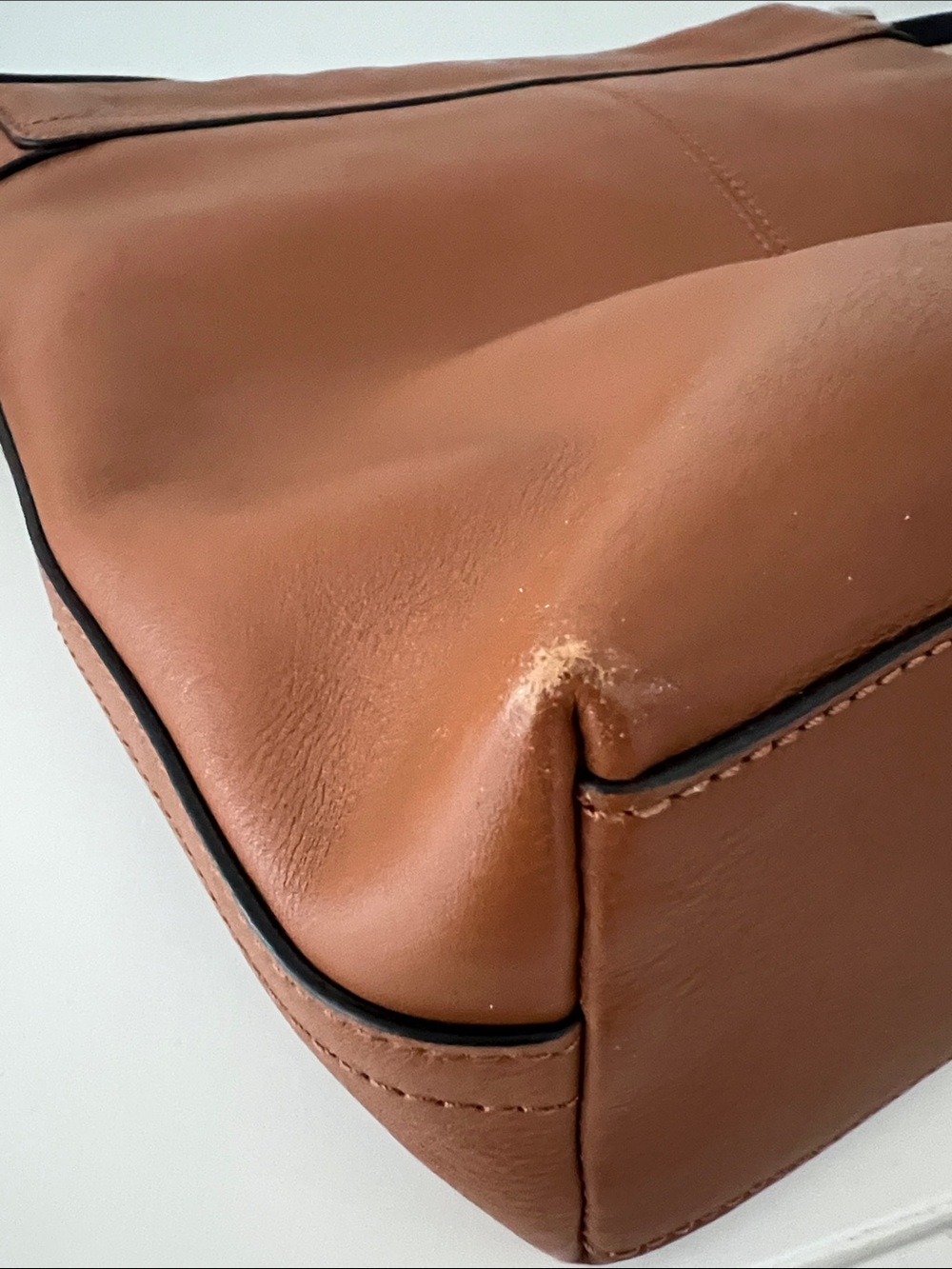 COACH Tan Brown Leather Messenger Bag with Striped Webbing Strap - Picture 7 of 9